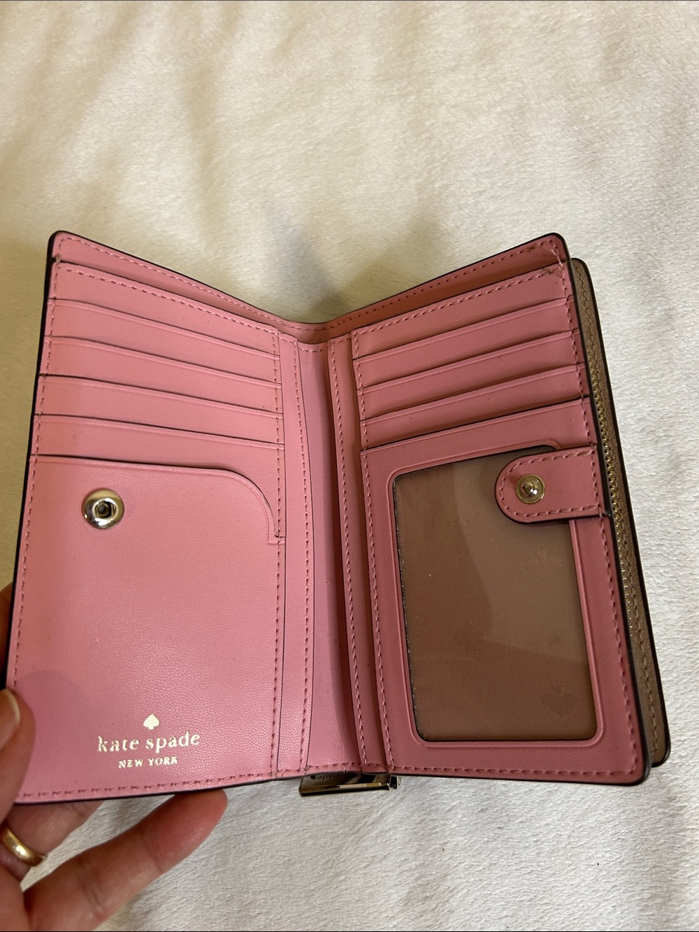 kate spade Blush Taupe Leather Zip-Around Wallet with Gold Spade Logo - Picture 2 of 8